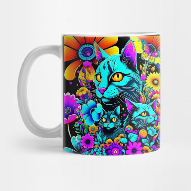 Psychedelic Cats and Flowers by TinaGraphics